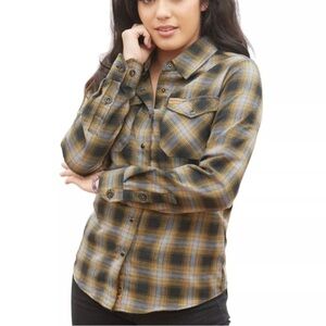 Dixxon Brownells Big Iron Plaid Flannel Pearl Snap Shirt Women’s Medium EUC